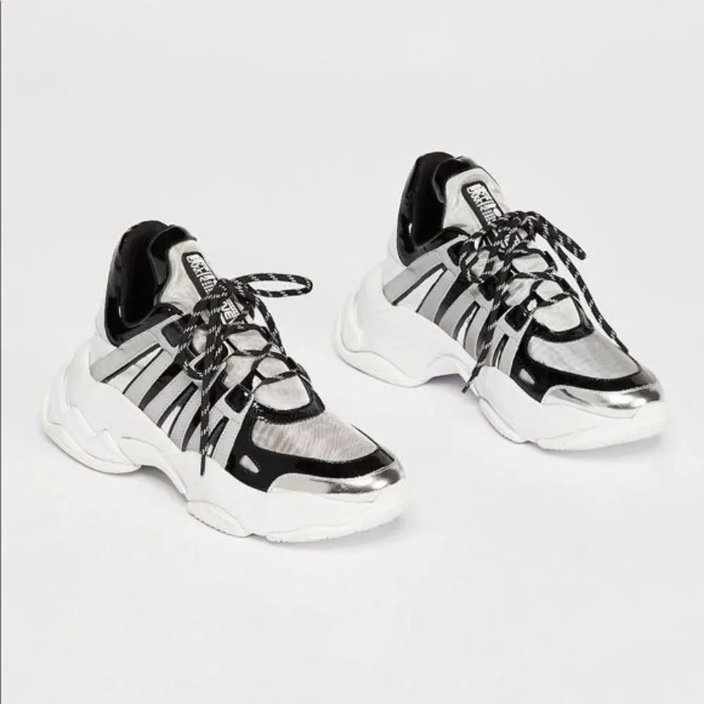 Jeffrey campbell sneakers Metallic Luxembourg Leather Lace Up Chunky Size 8 Gray - Picture 2 of 16